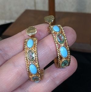 Monet Gold and blue crystal earrings